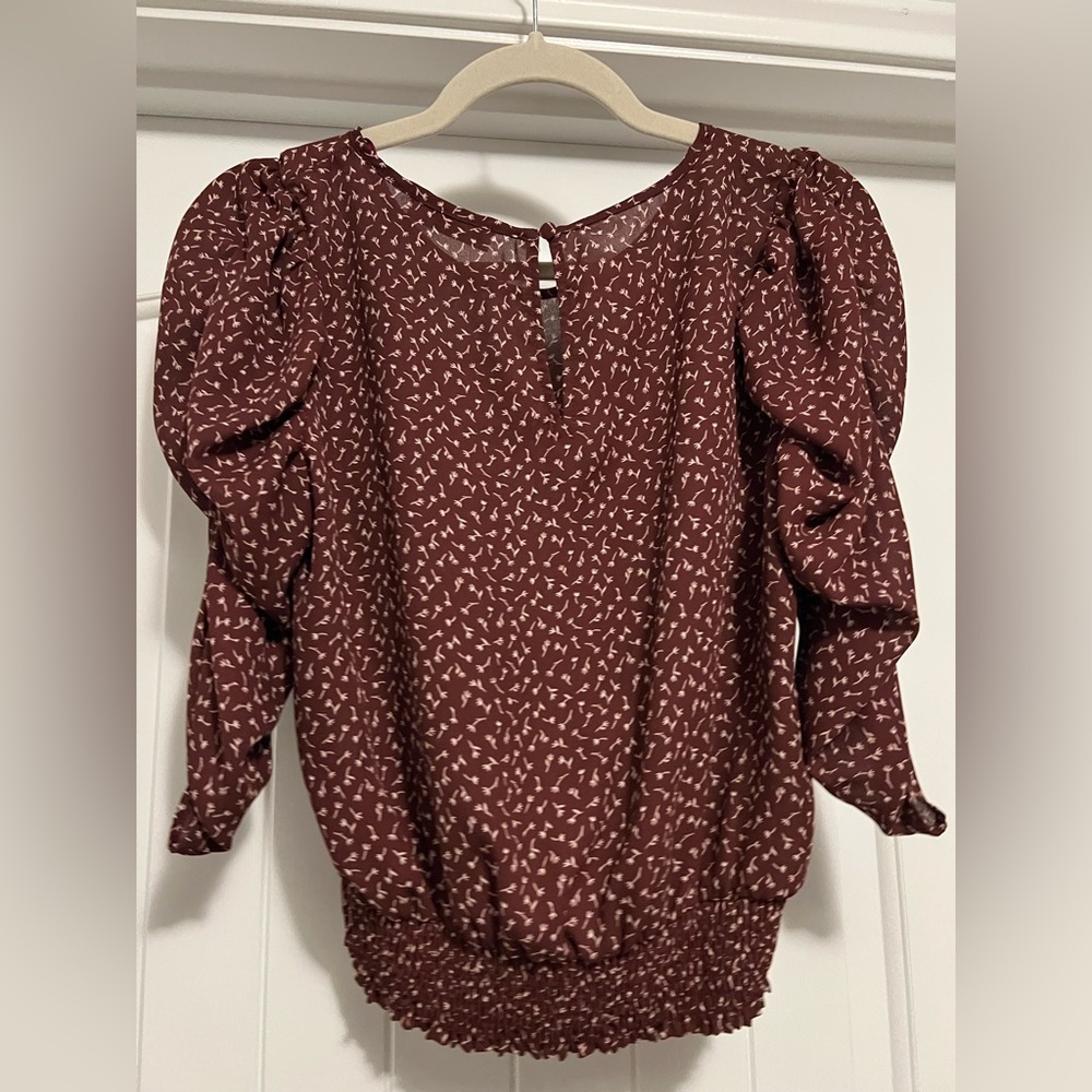 Paper Crane Puff Sleeve Floral Top | Smocked Hem Boho Blouse M - Picture 5 of 6